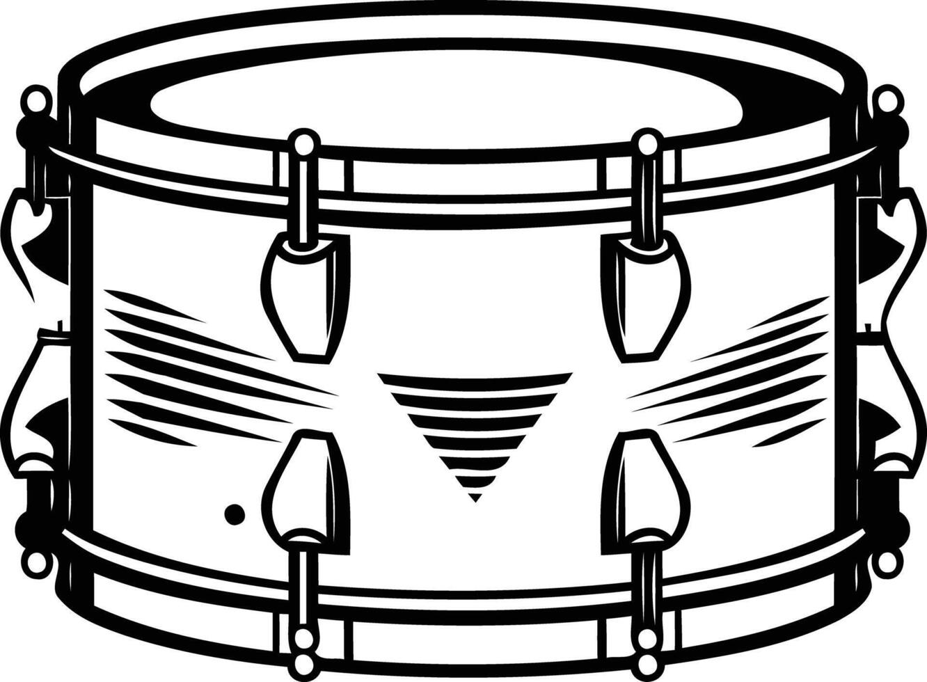 A classic black and white illustration of a snare drum, perfect for music, rock and roll, or band related designs vector