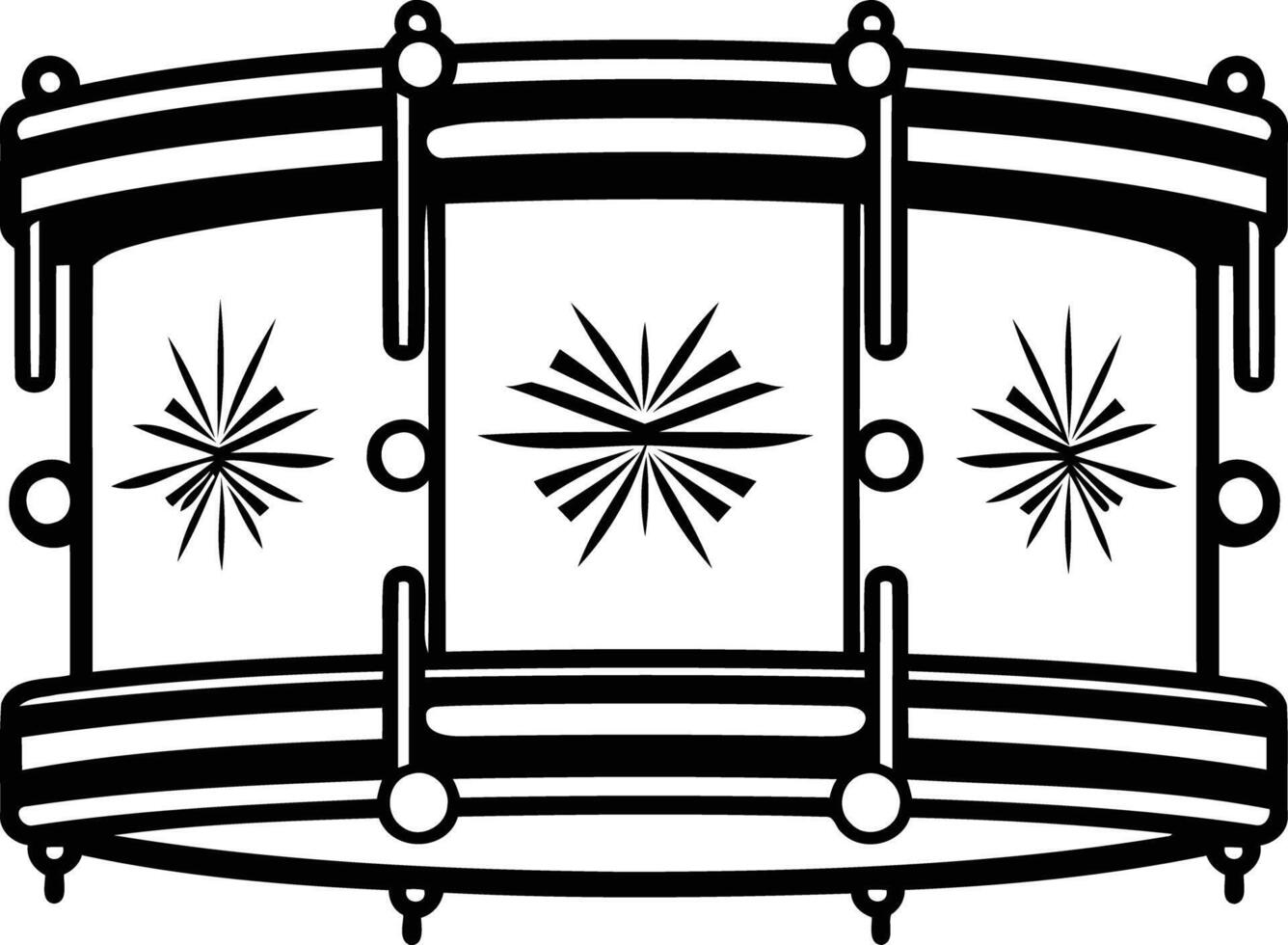 Black and white illustration of a snare drum, perfect for music related designs, logos, or illustrations vector
