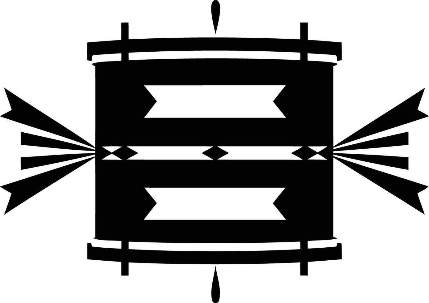 A simple yet stylish black and white illustration of a drum with a geometric design vector