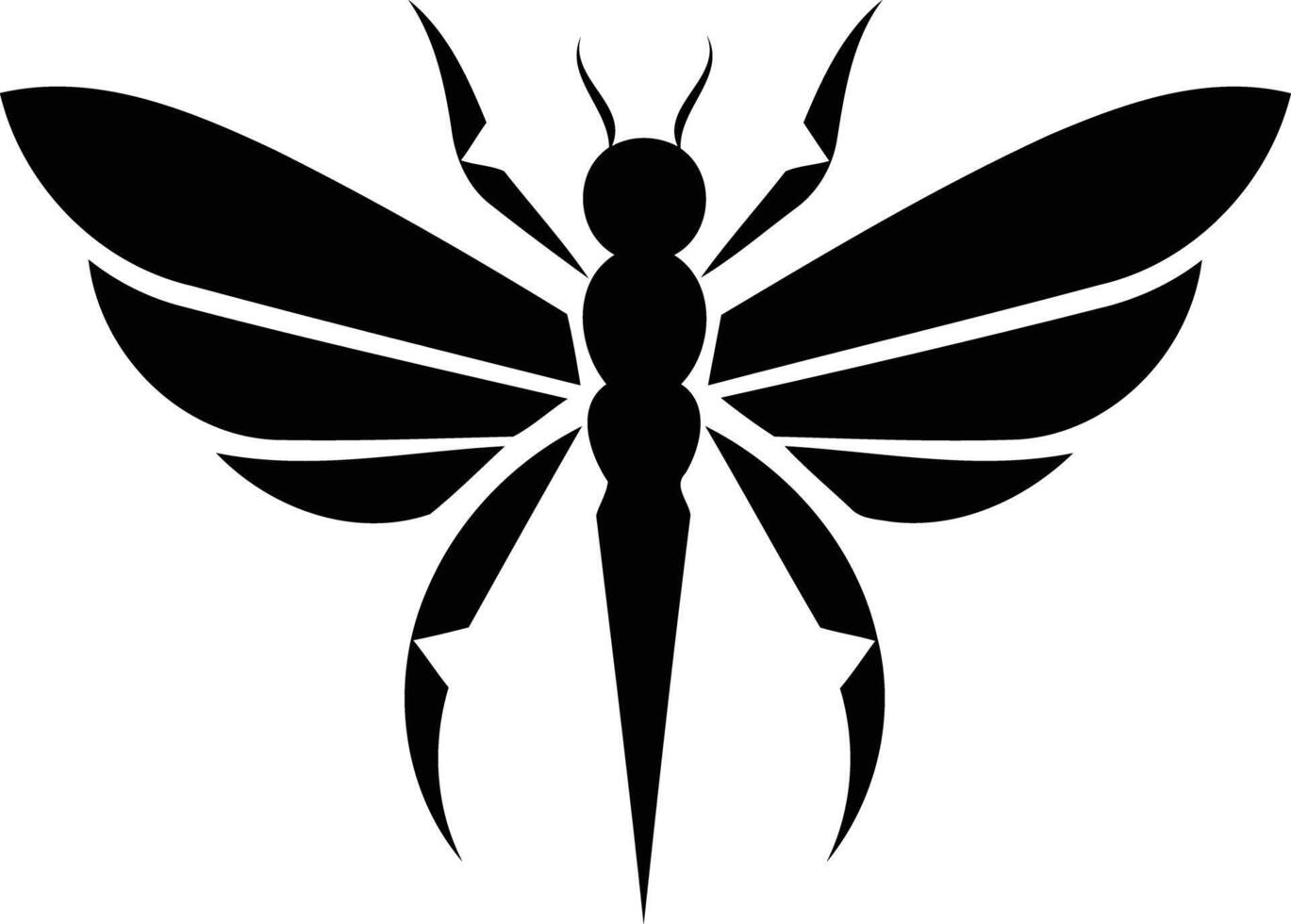 A bold, stylized black silhouette of a dragonfly vector