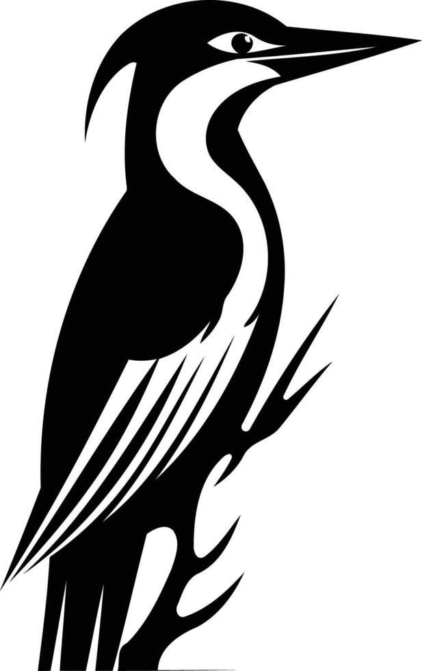 A sleek and modern black and white silhouette of a woodpecker, perfect for logo designs, branding, or nature-inspired illustrations vector