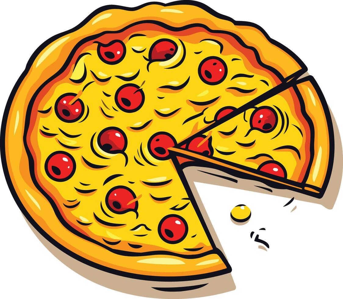 Cartoon Illustration of a Pizza with One Slice Removed vector
