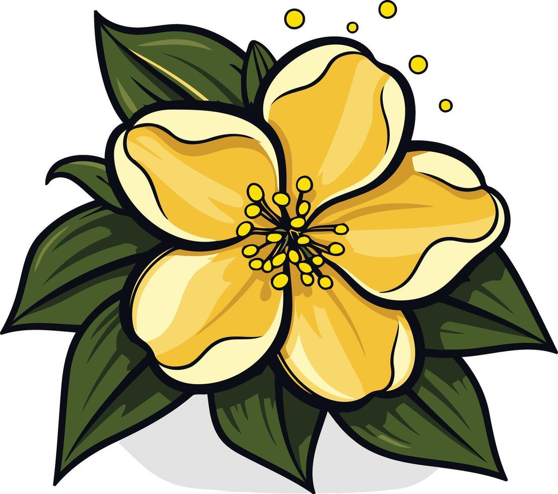 Yellow Flower with Green Leaves vector