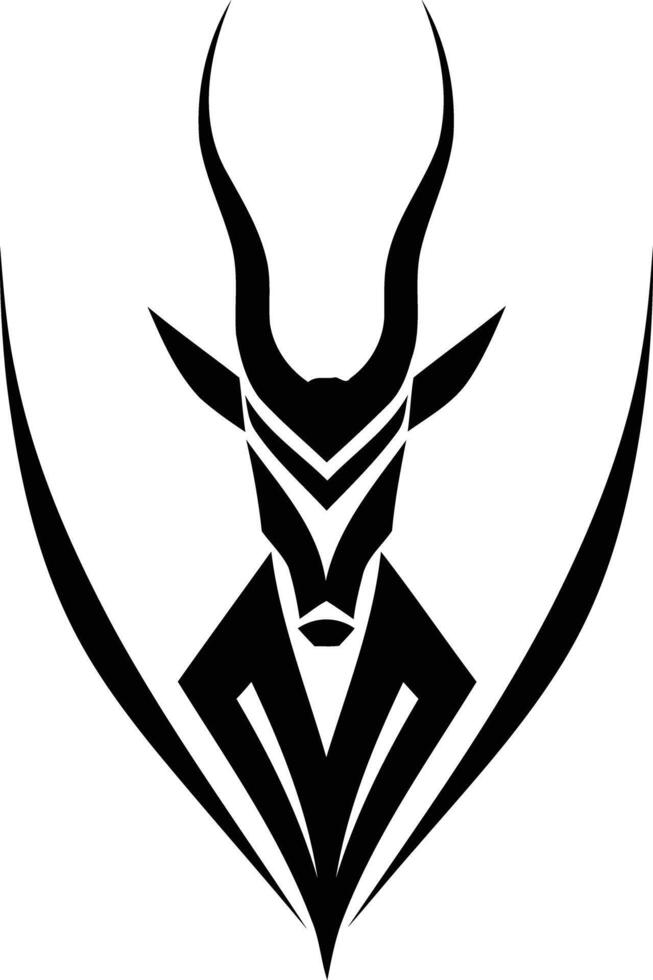 A striking black and white illustration of an antelope head, perfect for use as a logo, branding element or tattoo design vector