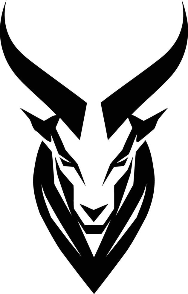 A bold, black and white graphic illustration of a goat's head vector