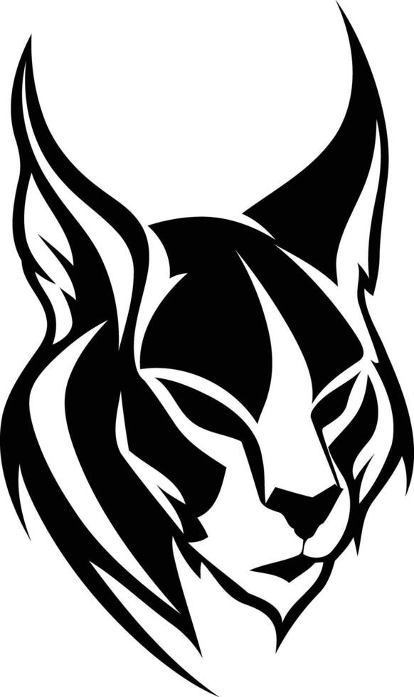 Stylized black and white illustration of a wildcat's head, perfect for logos, branding, or tattoo designs vector