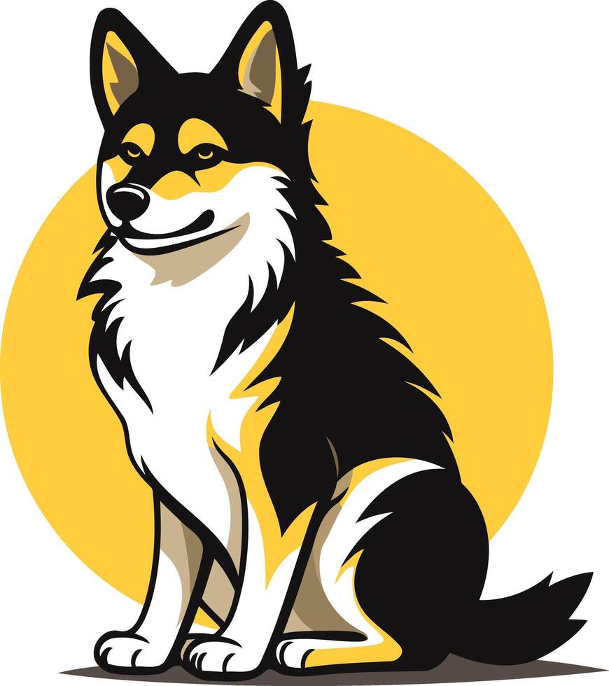 Cartoon Husky Dog Sitting in Front of Yellow Circle vector