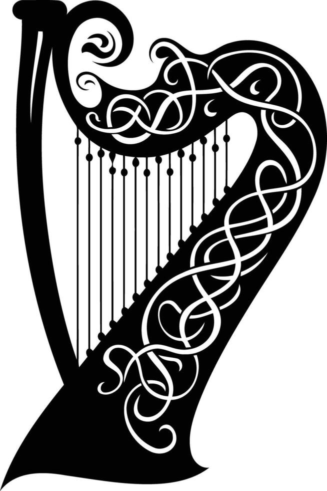 Celtic harp with intricate design, perfect for irish and celtic themed projects vector