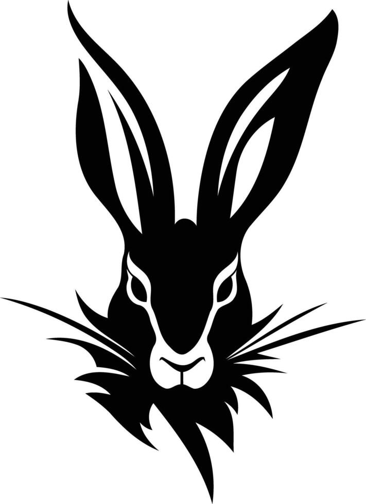 A striking black and white illustration of a rabbit's head, perfect for tattoos, logo design, or any project needing a powerful and symbolic animal image vector