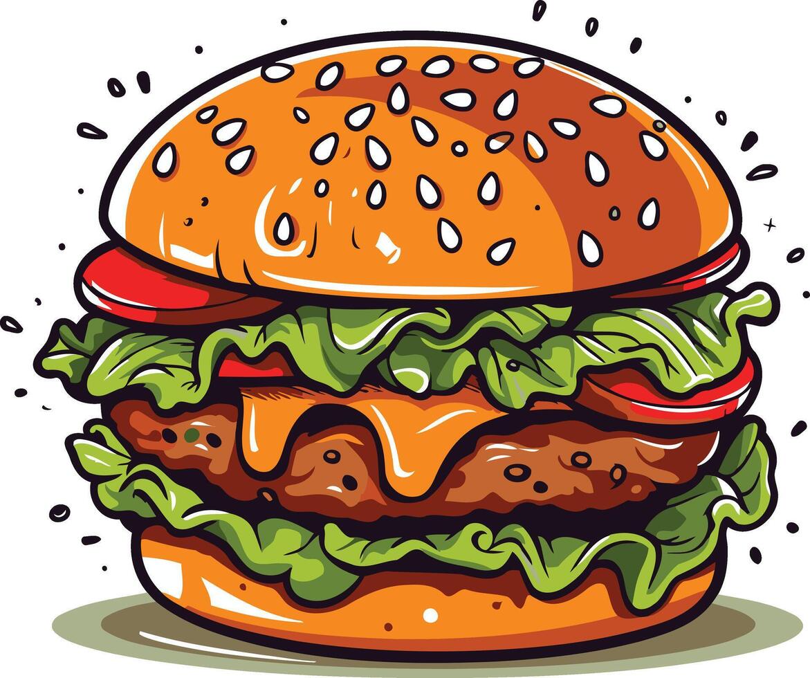 Juicy Cheeseburger with Sesame Seed Bun vector