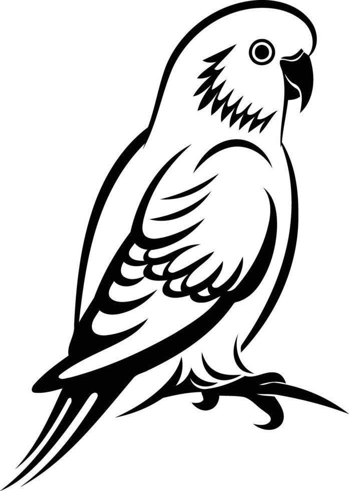 A simple, elegant black and white illustration of a parrot, perfect for branding, tattoos, or design projects vector
