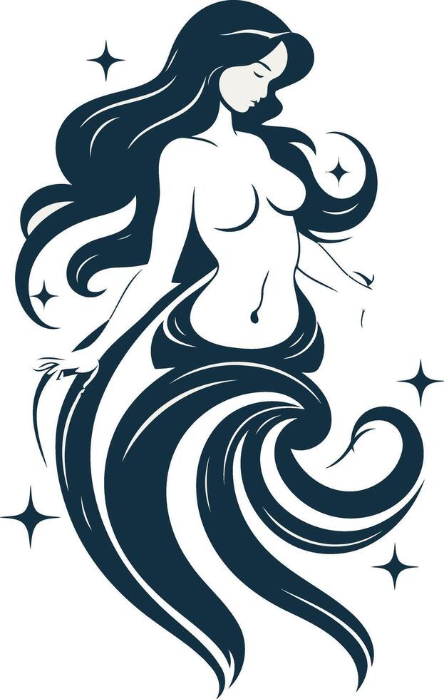 A Mermaid with Long Hair and a Flowing Tail vector