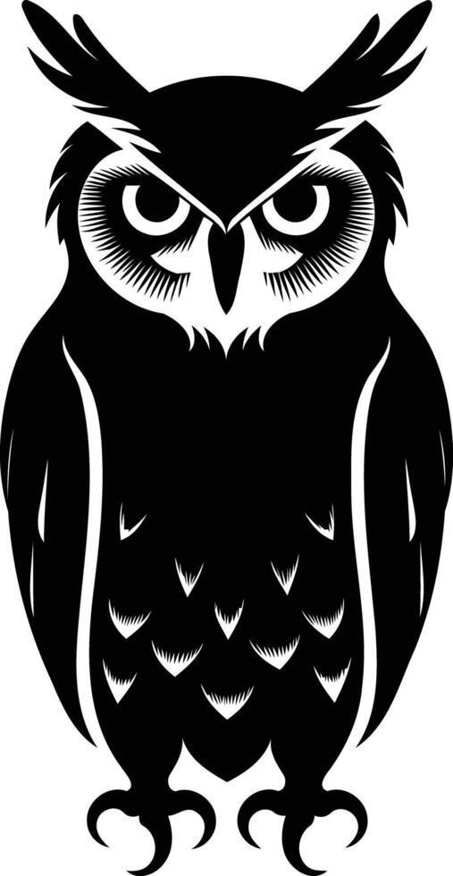 A striking silhouette of an owl, with bold, intense eyes, ideal for designs requiring a powerful, enigmatic presence vector