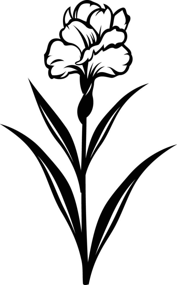 A simple yet elegant black and white illustration of a single flower with leaves vector