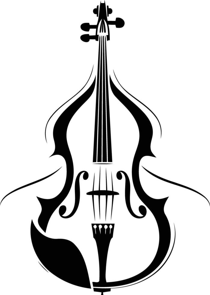 Stylish black and white silhouette of a double bass, perfect for music, design, and art projects vector
