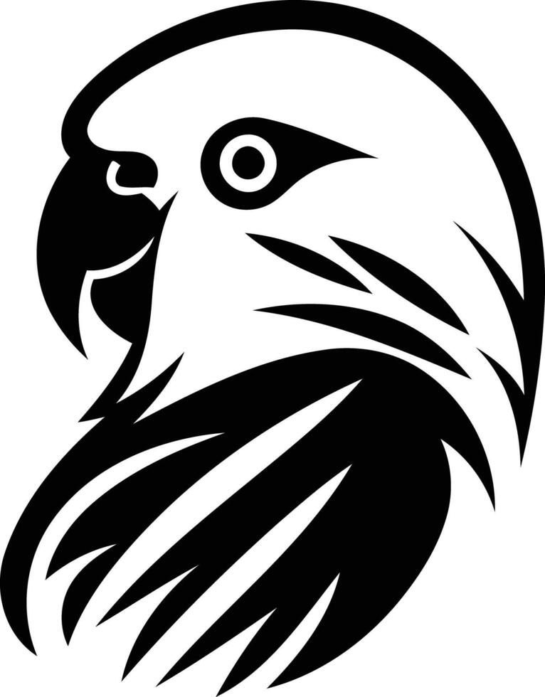A bold, graphic logo featuring the profile of a parrot in black and white vector