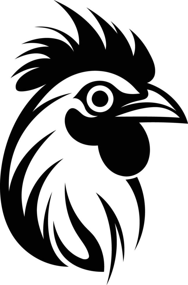 Stylized black and white rooster head illustration vector