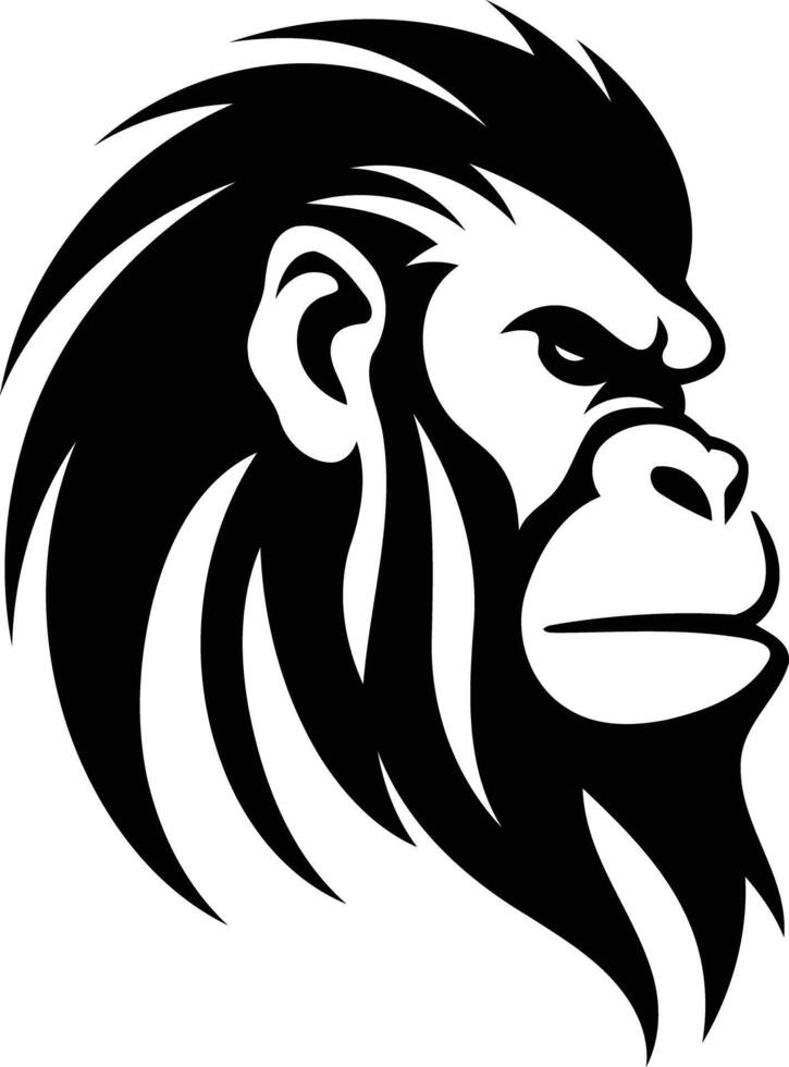 A bold, black and white illustration of a gorilla's head in profile, showcasing its powerful features vector