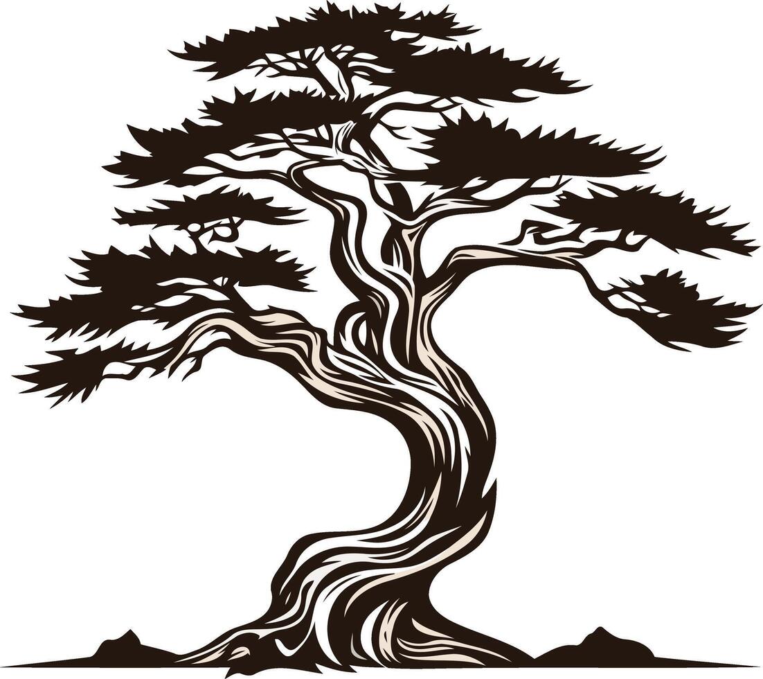 Black and White Illustration of a Twisted Tree vector
