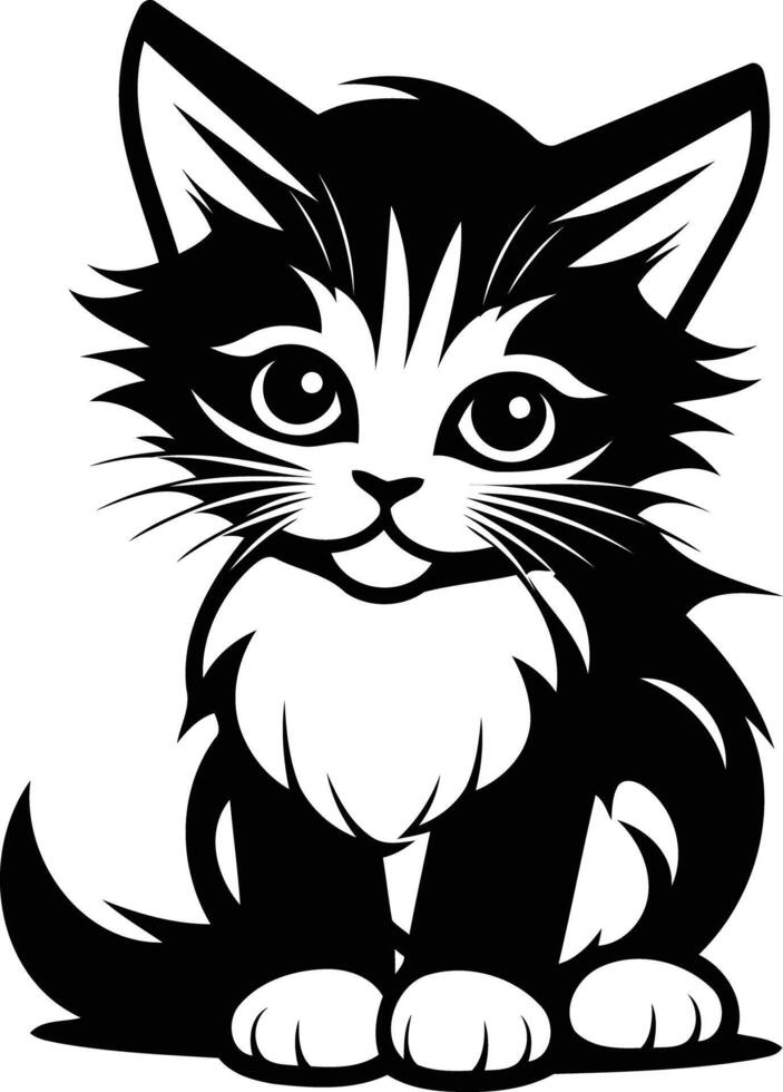 Adorable black and white kitten illustration, perfect for pet-related designs, logos, and social media vector