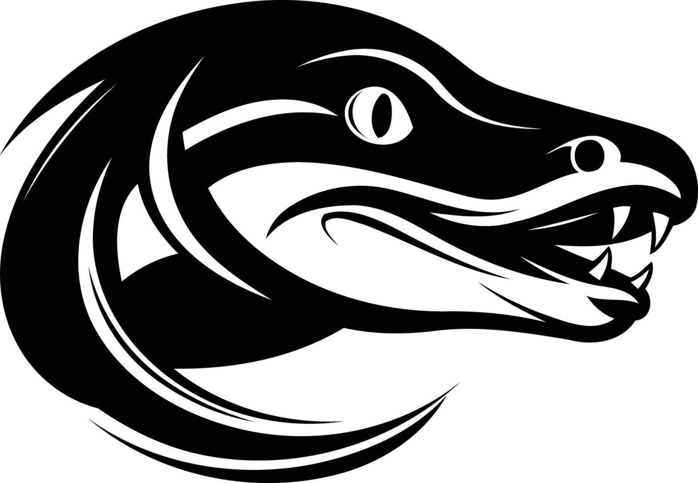 A fierce and stylized black and white illustration of a crocodile's head, perfect for adding a touch of danger and power to your design vector