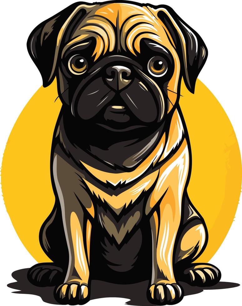 Cute Pug Sitting on a Yellow Circle vector