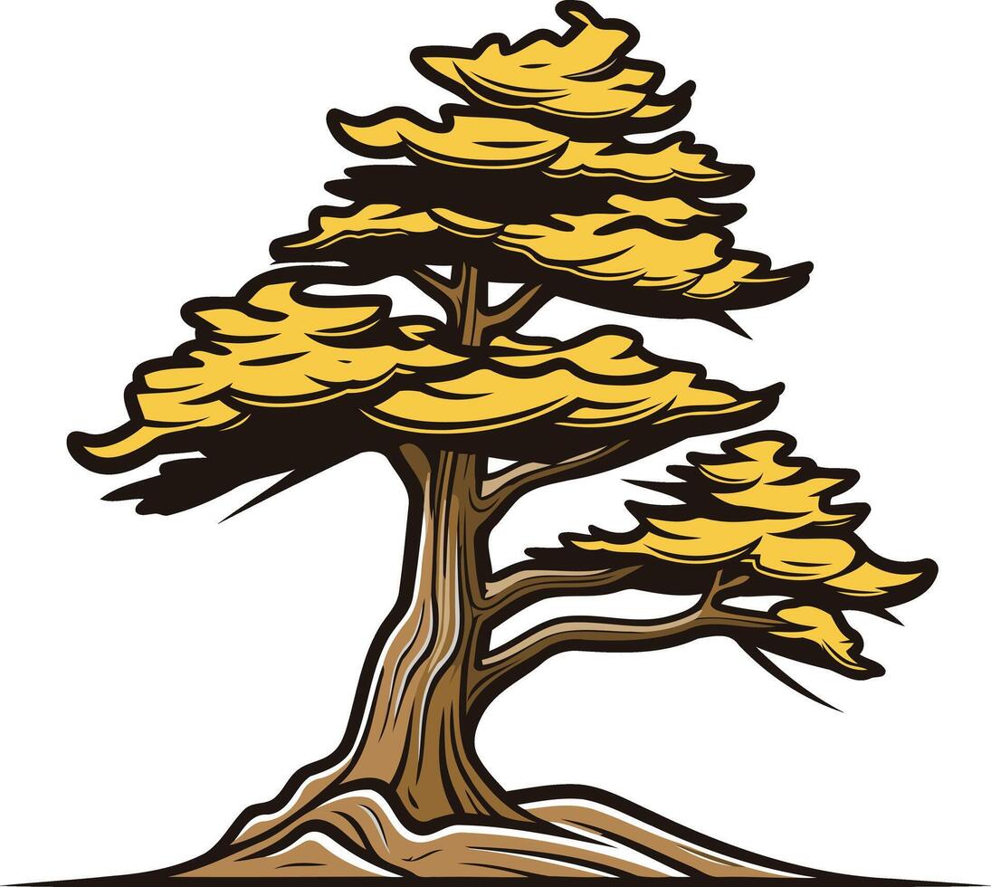 Illustrated Bonsai Tree with Yellow Leaves vector