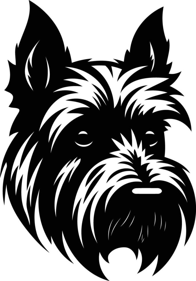 A bold black and white illustration of a yorkshire terrier's head, perfect for branding, logos, or pet-related designs vector