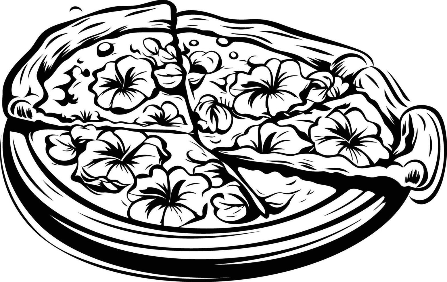 A classic, hand-drawn illustration of a pizza slice with a rustic, vintage style vector