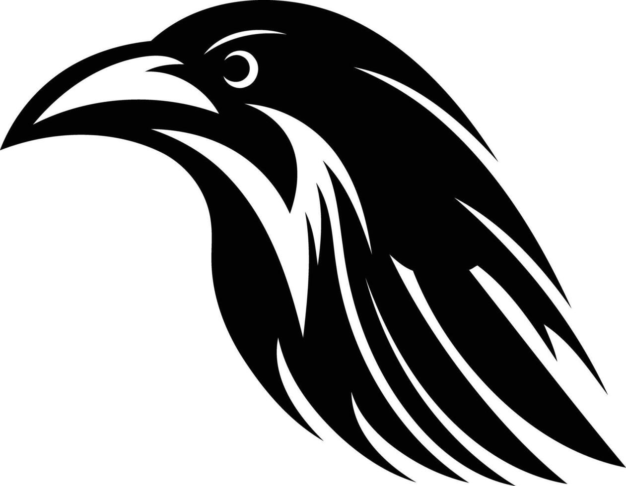 Stylized black and white raven head illustration, perfect for tattoos, logos, or graphic design projects vector