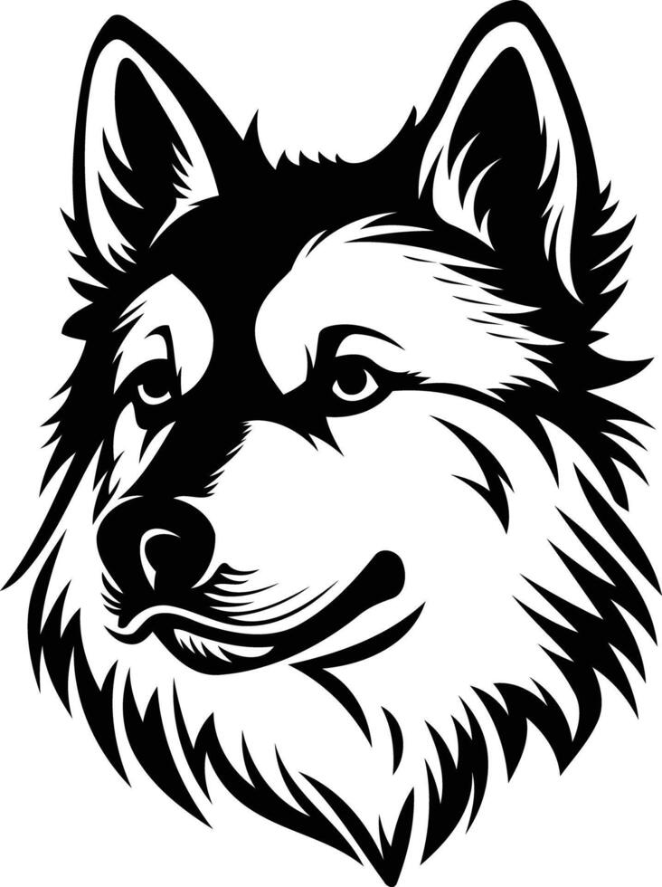 A bold black and white illustration of a wolf's head vector