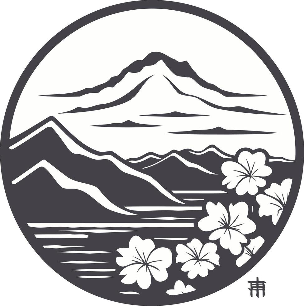 Mount Fuji with Cherry Blossoms and Water vector