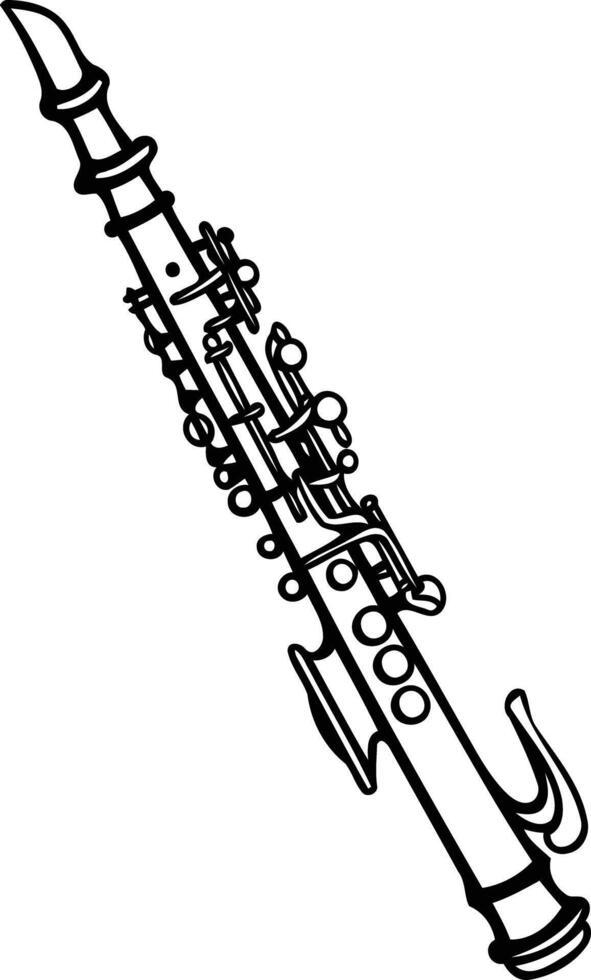 A simple line drawing of a clarinet, perfect for music-themed projects, designs, or illustrations vector