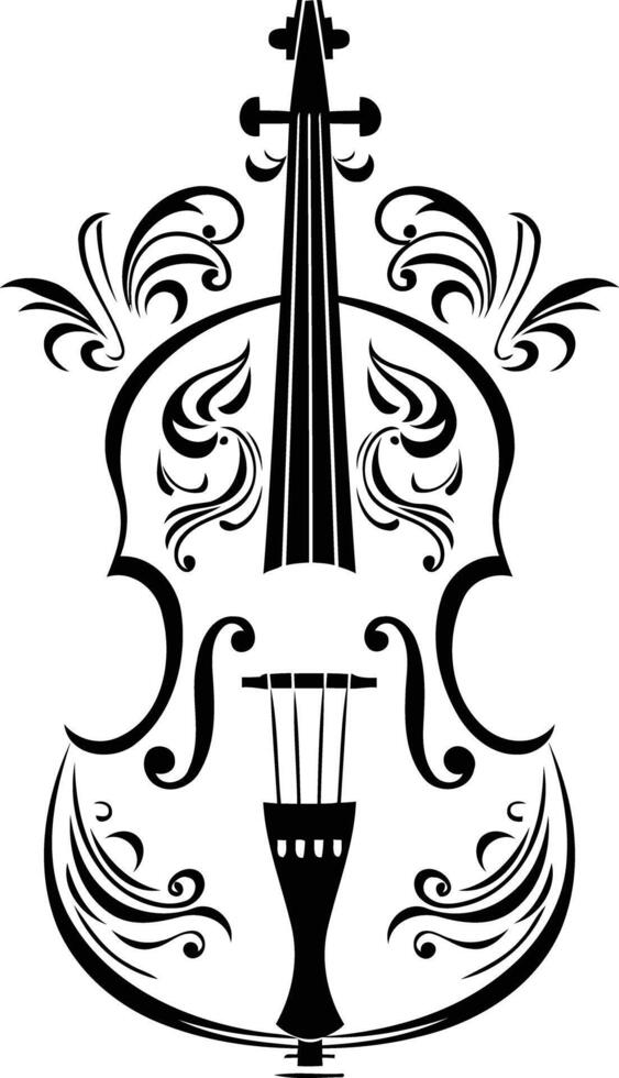 Elegant black and white illustration of a violin with intricate floral details vector