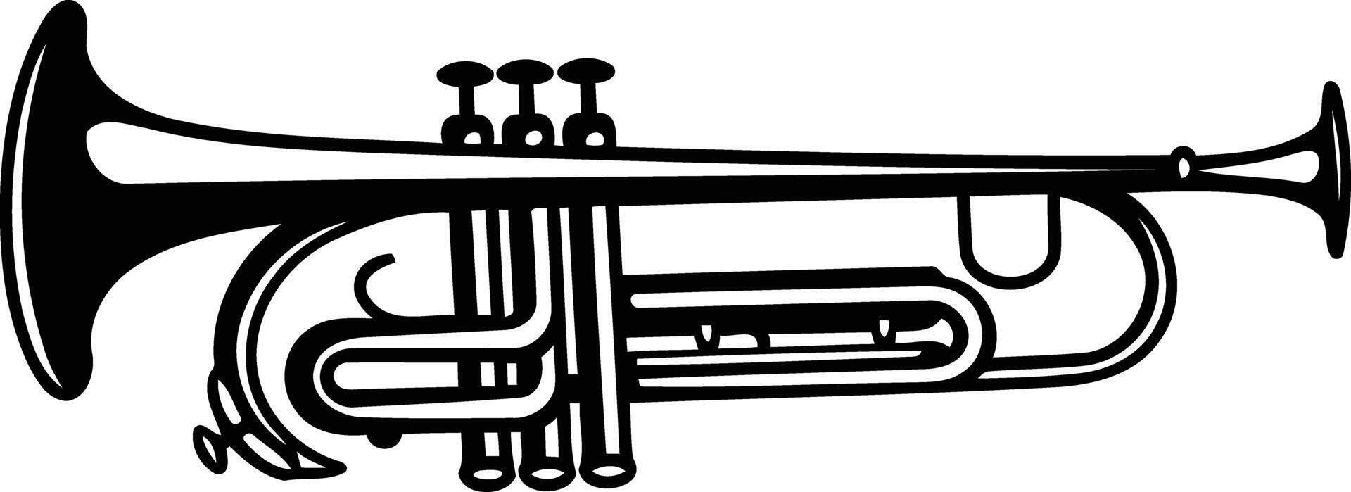 A classic black and white illustration of a trumpet, perfect for musical themes, jazz posters, or band merch vector