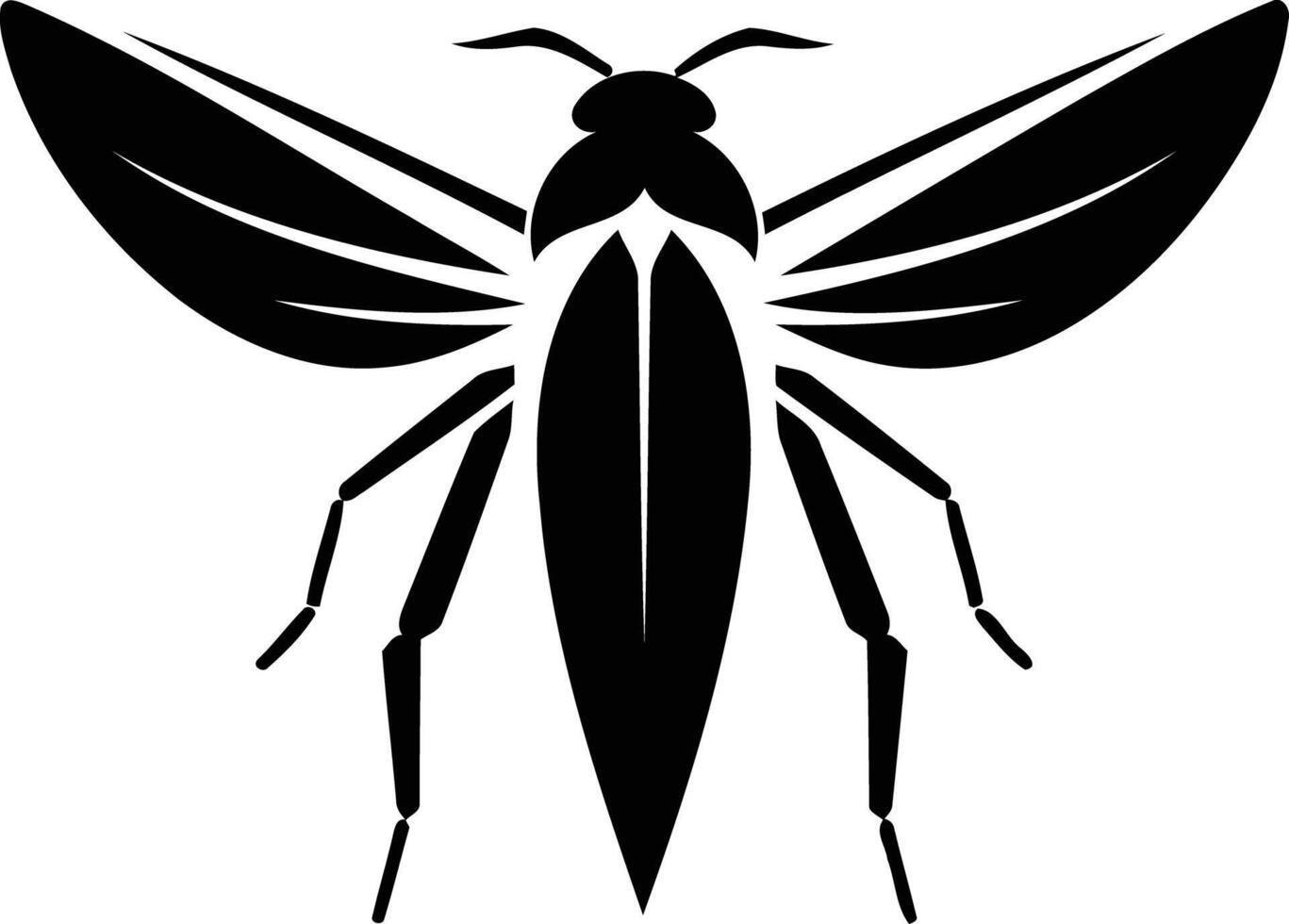 A simple, bold silhouette of a cicada with outstretched wings vector