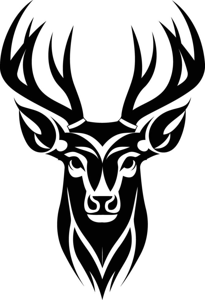 A bold and intricate tribal tattoo design featuring a deer head with antlers vector