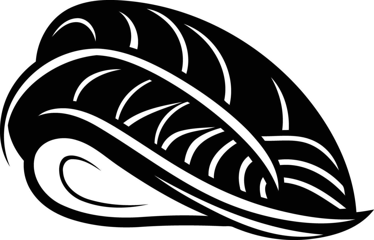 A stylized black and white illustration of a single leaf, perfect for nature-themed designs, logos, or branding vector
