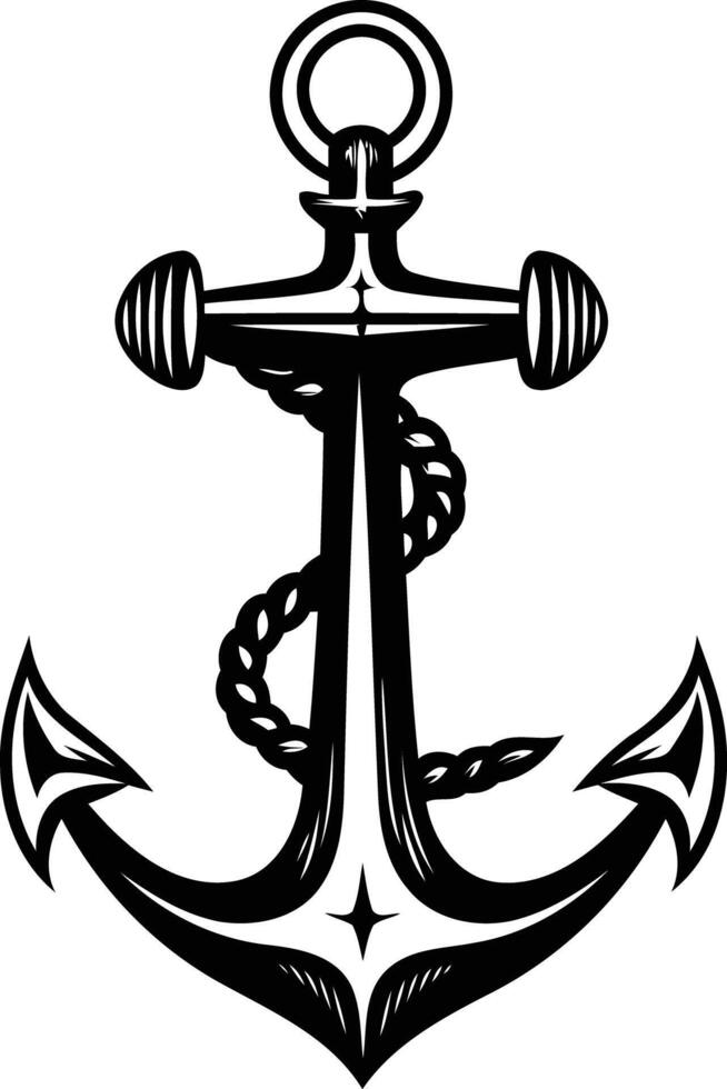 A classic black and white anchor design, perfect for nautical themes, tattoos, and branding vector