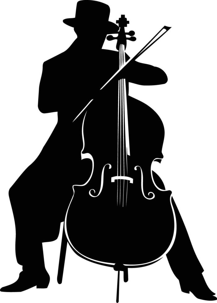 Silhouette of a cellist playing their instrument vector