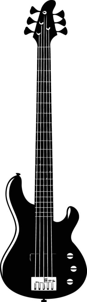 Black and white silhouette of a bass guitar, perfect for music-related designs, posters, and illustrations vector