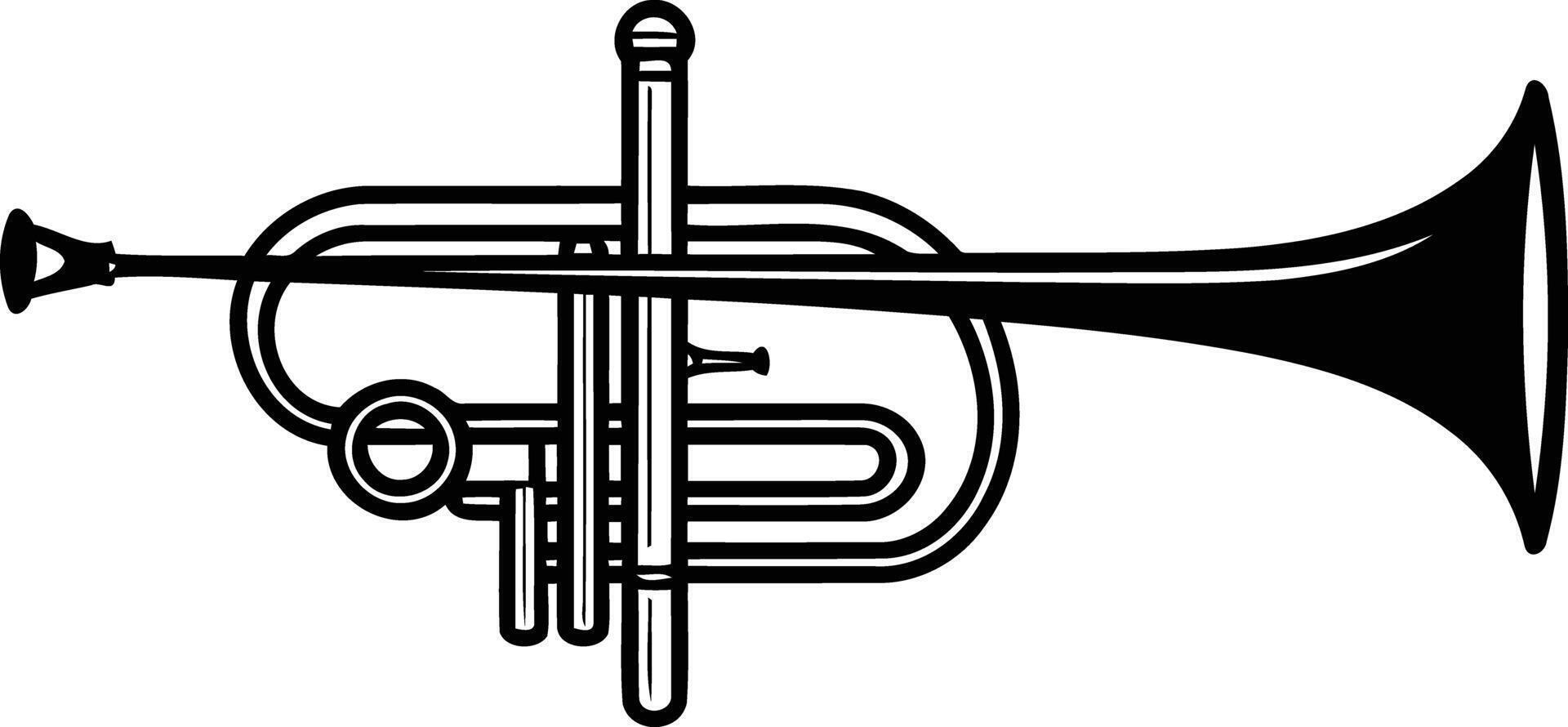 Simple black and white illustration of a trumpet, perfect for music-related designs and projects vector