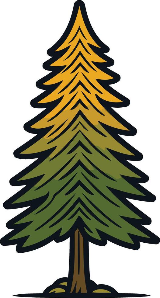 Tall Evergreen Tree with Golden Top vector