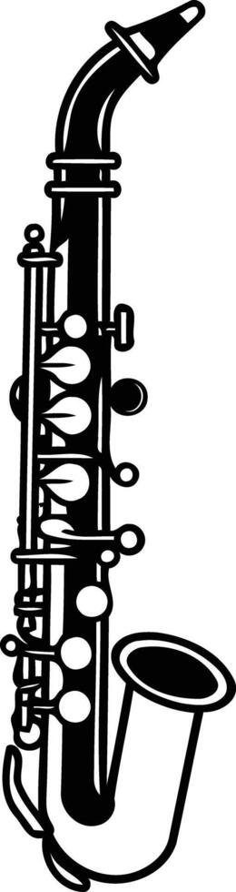 Simple black and white illustration of a saxophone, perfect for musical designs and projects vector