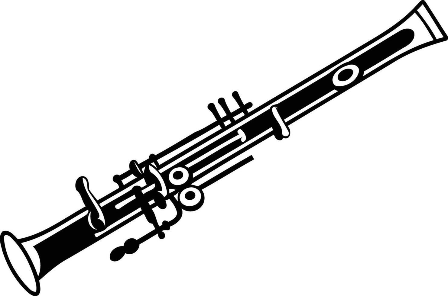 Black and white illustration of a clarinet, perfect for music education, design, or branding vector