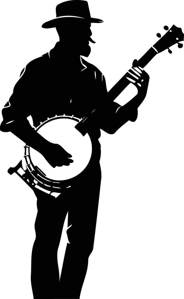 A powerful silhouette of a musician playing a banjo, capturing the spirit of folk music vector