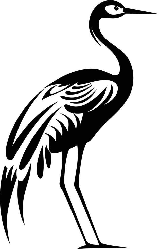 Stylish black and white crane silhouette, perfect for nature, wildlife, and tattoo design vector