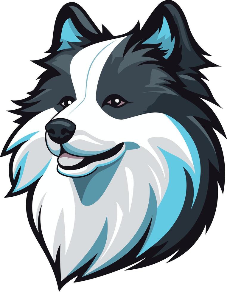 Smiling Black and White Dog with Blue Accents vector