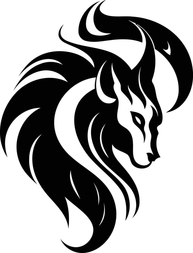 Stylized black and white wolf head tattoo design vector
