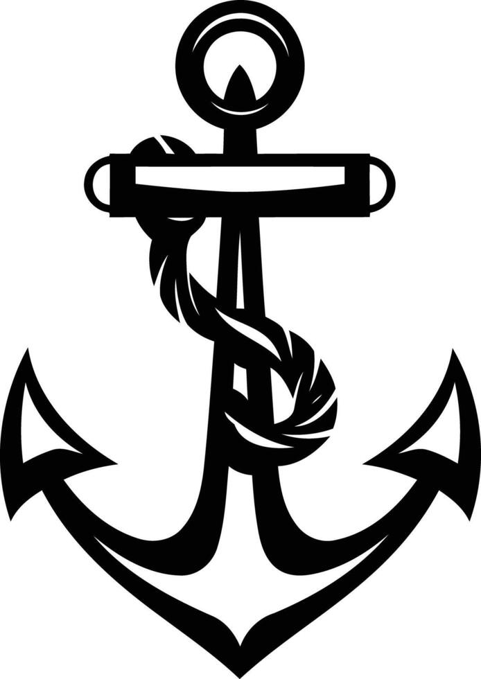 A bold, black anchor with rope detail, perfect for nautical branding and designs vector